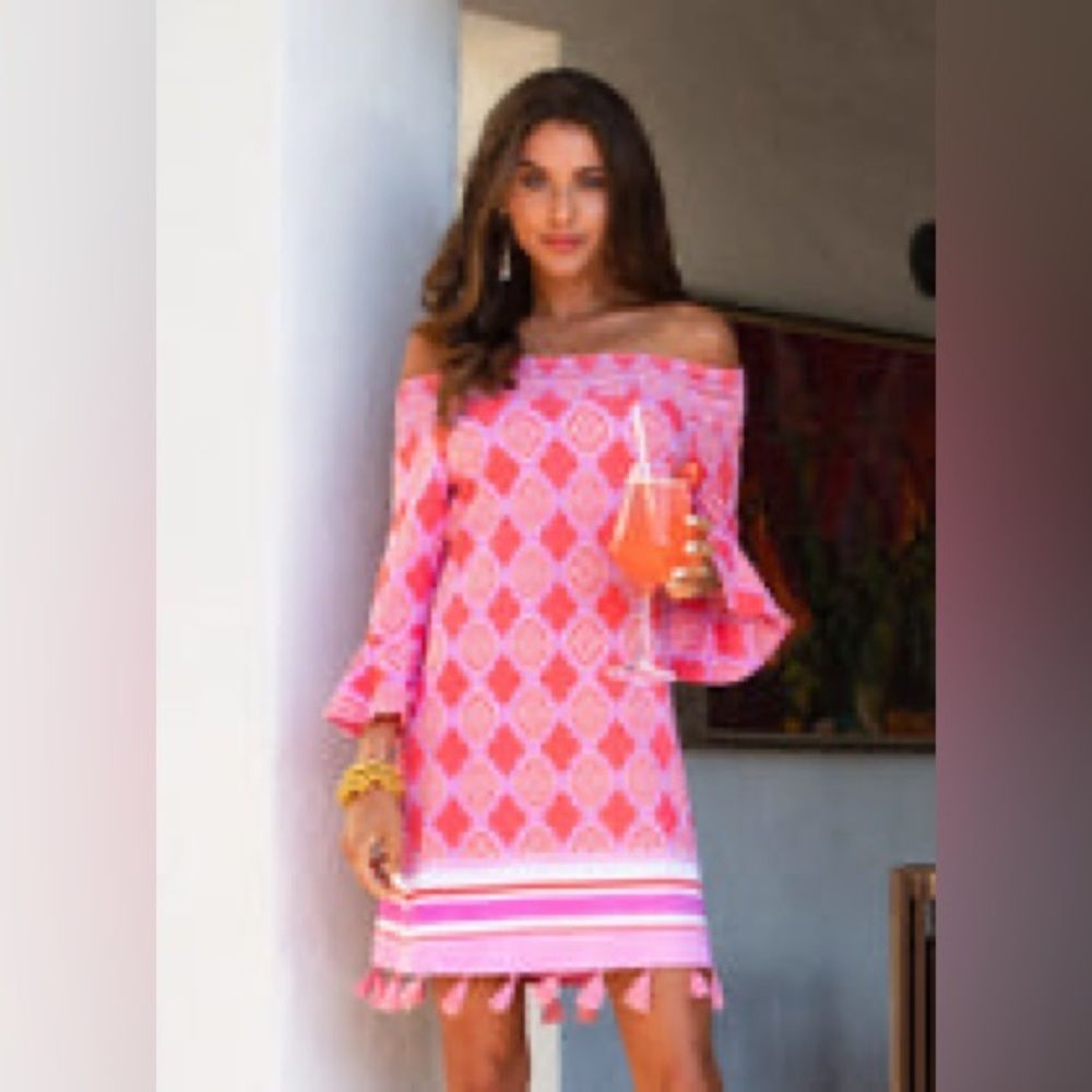 Cabana Life UPF 50+ Off The Shoulder Dress - Size Medium M Coral